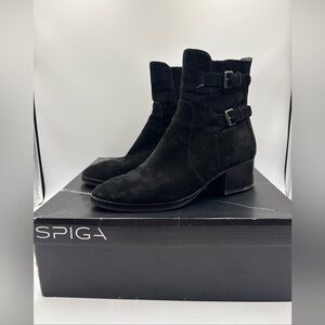 VIA SPIGA OAKLYN BOOT BLACK SUEDE ANKLE BOOTS BOOTIES ZIPPER MOTO Womens 7.5M